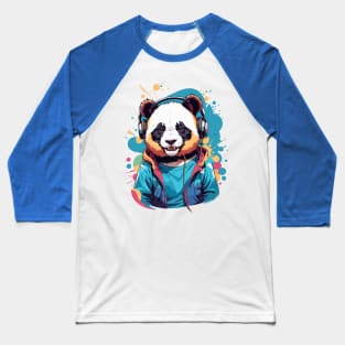 Happy Panda with Headphones Baseball T-Shirt